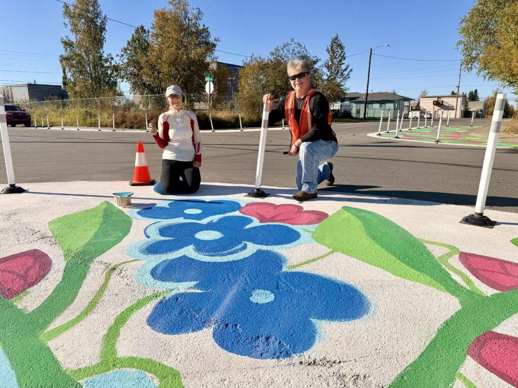 2026 Hyder & 12th Asphalt Art forget-me-nots with volunteers